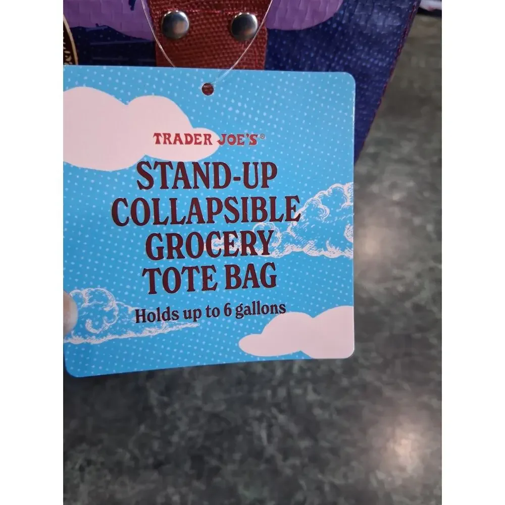 TRADER JOE'S Stand Up Collapsible Tote Grocery Bag Sturdy Durable 6 Gallon NEW
